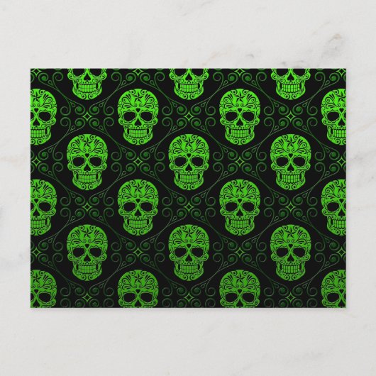 Green und Black Sugar Skull Muster Postkarte (Vorderseite)