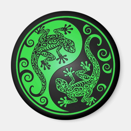 Green und Black Yin Yang Geckos Magnet (Vorne)