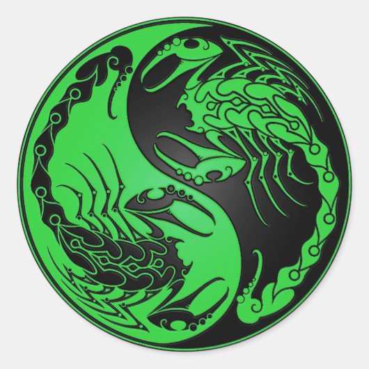 Green und Black Yin Yang Scorpions Runder Aufkleber (Vorderseite)