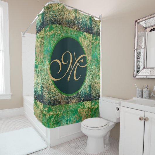 Green und Blue Abstrakt Monogram Duschvorhang (Beispiel)