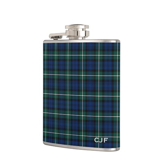 Green und Blue Clan Forbes Tartan Monogram Flachmann (Links)