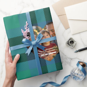 Green und Blue Classic Tartan Weihnachts-Foto Geschenkpapier