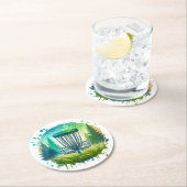Green und Blue Disk Golf Themed Runder Pappuntersetzer (Vor Ort)