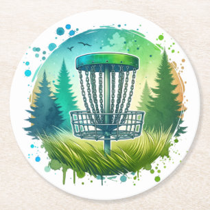 Green und Blue Disk Golf Themed Runder Pappuntersetzer