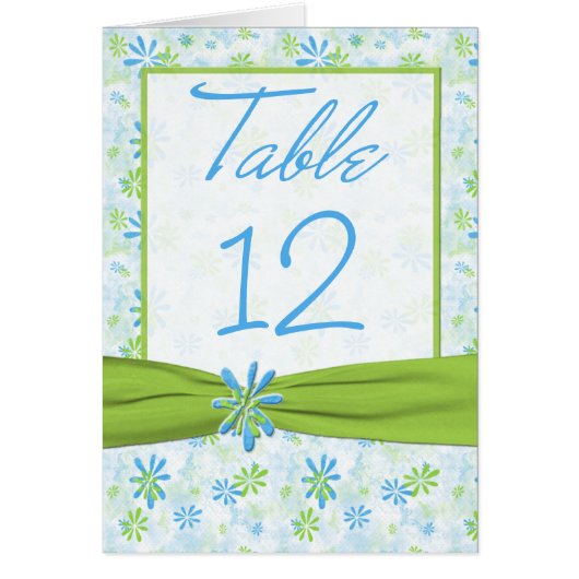 Green und Blue Floral Tischnummer Card (Vorne)