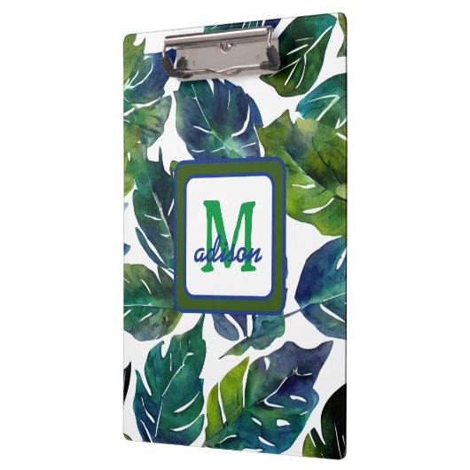 Green und Blue Foliage Philodendron Mit Monogramm Klemmbrett (Links)