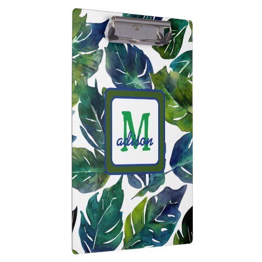Green und Blue Foliage Philodendron Mit Monogramm Klemmbrett (Rechts)