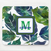 Green und Blue Foliage Philodendron Mit Monogramm Mousepad (Vorne)
