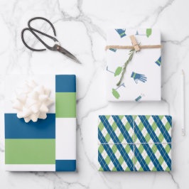 Green und Blue Golf Theme Geschenkpapier Set