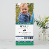 Green und Blue Hockey Ticket Geburtstag Einladung (Stehend Vorderseite)