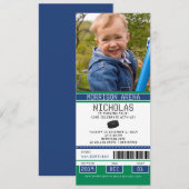 Green und Blue Hockey Ticket Geburtstag Einladung (Vorne/Hinten)