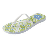 Green und Blue Ikat Muster Monogram Badesandalen (Schrägansicht)