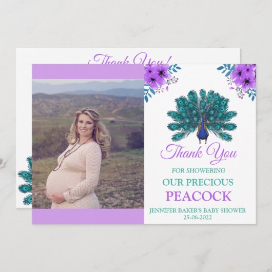 Green und Blue Peacock | LILA BLUME Dankeskarte (Vorne/Hinten)