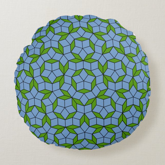 Green und Blue Penrose Rhombus Muster Rundes Kissen (Vorderseite)