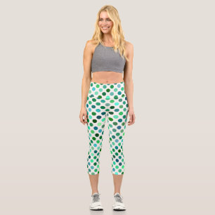 Green und Blue Polka Punkte Nahtloses Muster Capri Leggings