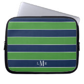 Green und Blue Rugby Stripes Mit Monogramm Laptopschutzhülle (Vorderseite)