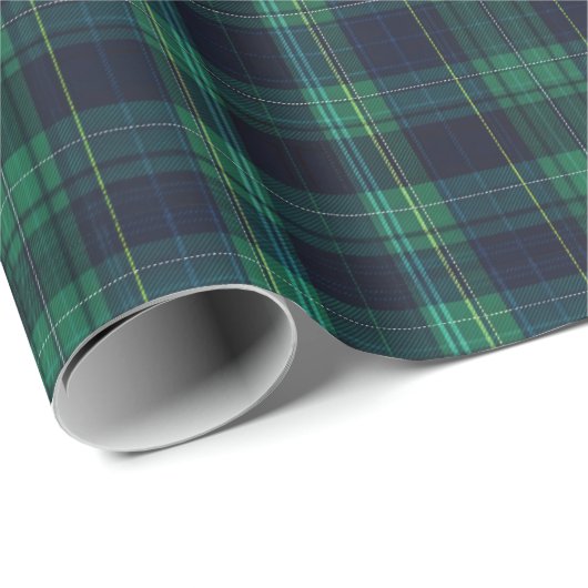 Green und Blue Scottish Tartan Kariert Geschenkpapier (Rolleneckpunkt)