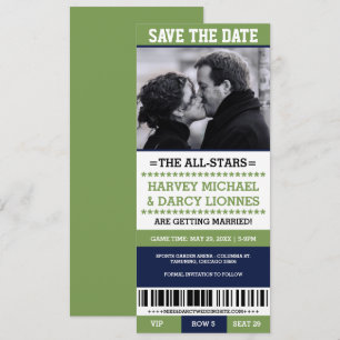 Green und Blue Sports Ticket Save the Date Einladung