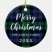 Green und Blue Tartan Karierte Custom Family Foto Keramik Ornament (Hinten)