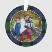 Green und Blue Tartan Karierte Custom Family Foto Ornament (Vorderseite)