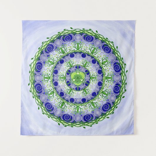Green und Blue Triple Moon Goddess Mandala Wandteppich (Vorderseite)