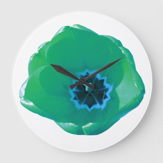 Green und Blue Tulip Wall Clock Große Wanduhr (Vorderseite)