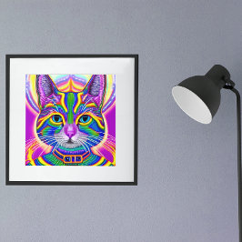 Green und Blue Unique Mystical Kitty Cat Poster