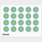 Green und Blue Zickzack Custom Monogram Runder Aufkleber (Blatt)