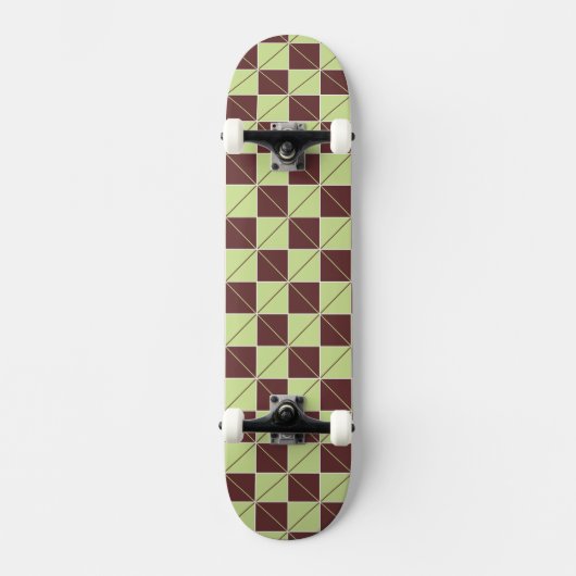 Green und Brown Geo Kariert Skateboard (Vorderseite)