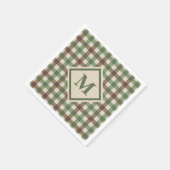 Green und Brown Gingham Kariert mit Monogram Picni Serviette (Ecke)