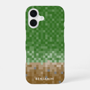 Green und Brown Pixel Design mit Individuelle Name iPhone 16 Hülle