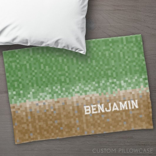 Green und Brown Pixel Design mit Namen Kissenbezug