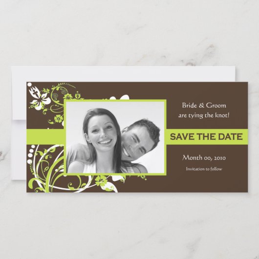 Green und Brown Save the Date Foto Cards (Vorderseite)