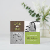 Green und Brown Save the Date Foto Cards (Stehend Vorderseite)