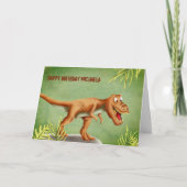 Green und Brown T-Rex Roaring Happy Birthday Karte (Vorderseite)
