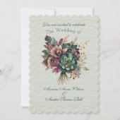 Green und Burgundy Bluoral Wedding Bouquet Einladung (Vorderseite)