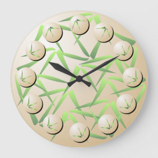Green und Cream Bamboo Leaf Wall Clock Große Wanduhr