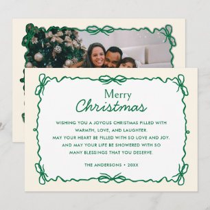 Green und Creme Hand Drawn Doodle Weihnachts-Foto Feiertagskarte