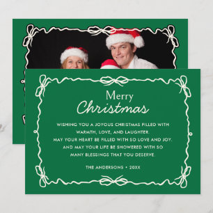 Green und Creme Hand Drawn Doodles Weihnachts-Foto Feiertagskarte