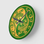 Green und Gelb Yang Geckos Runde Wanduhr (Winkel)