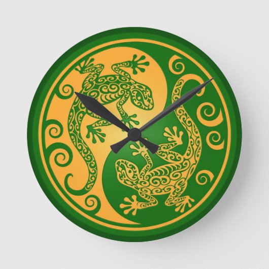 Green und Gelb Yang Geckos Runde Wanduhr (Vorderseite)