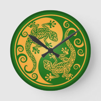 Green und Gelb Yang Geckos Runde Wanduhr
