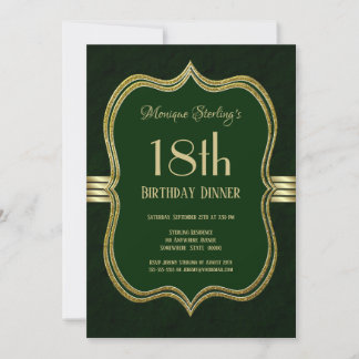 Green und Gold 18. Geburtstags Dinner Party Einladung