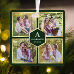 Green und Gold 4 Pictures Family Foto Collage Ornament Aus Metall<br><div class="desc">Laden Sie Ihre Lieblings-Fotos hoch,  um Ihr eigenes personalisiertes Keepake-Foto-Geschenk zu machen.</div>