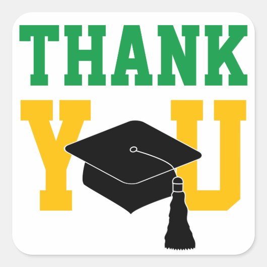 Green und Gold Abschluss Vielen Dank Quadratischer Aufkleber (Vorderseite)