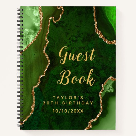 Green und Gold Agate Birthday Gästebuch Notizblock (Vorderseite)