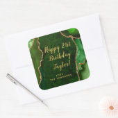 Green und Gold Agate Happy Birthday Quadratischer Aufkleber (Umschlag)