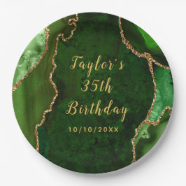 Green und Gold Agate Marble Geburtstag Pappteller