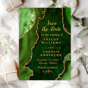 Green und Gold Agate Marble Save the Date Einladung