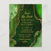 Green und Gold Agate Marble Save the Date Postkarte (Vorderseite)